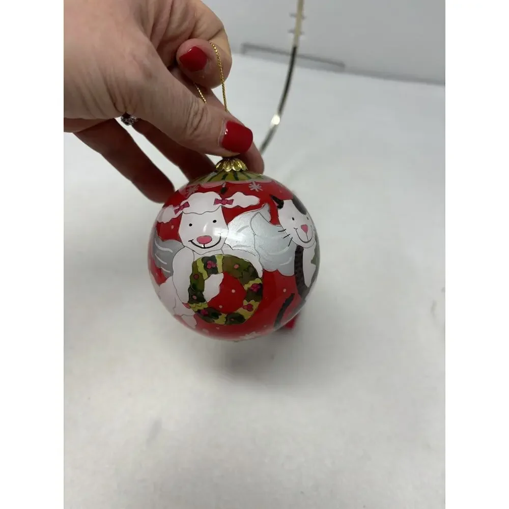 Pier 1 Li Bien Cats and Dogs Christmas Ornament 2010 Red‎ Round Kitty Puppy